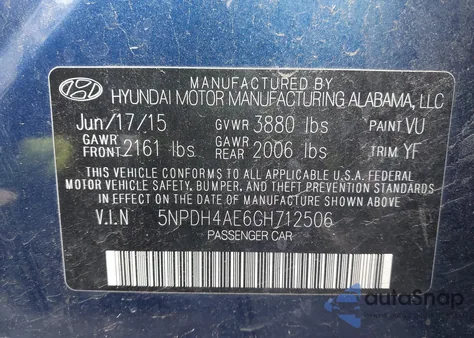 2016 Hyundai Elantra Se из США, поврежденный, VIN 5NPDH4AE6GH712506